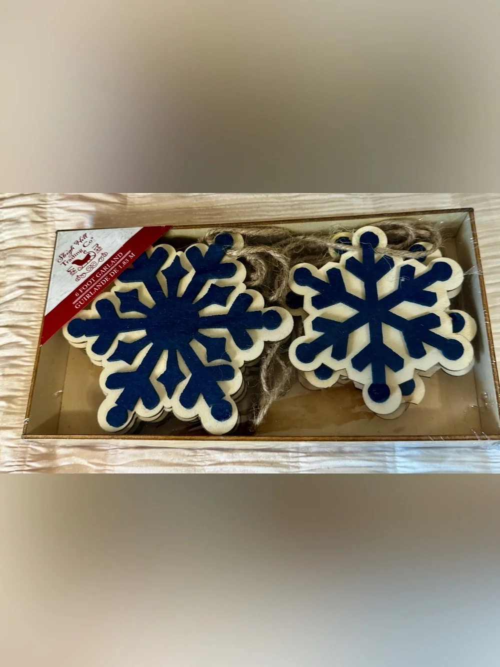 Blue and Natural Snowflake Garland - Festive Holiday Decor